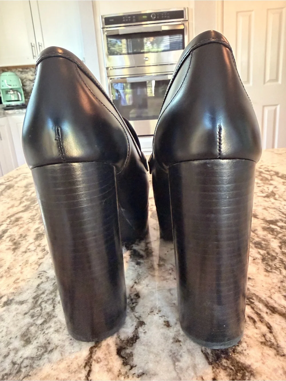 Coach Ilyse Black and White Leather Platform Loafers with Gold C Hardware 8.5
